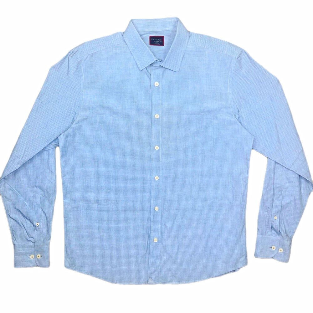 UNTUCKit Venturo Men’s XL Slim Fit Check Dress Shirt Cotton Long Sleeve Blu